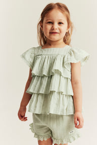 Kids green woven blouse with frills