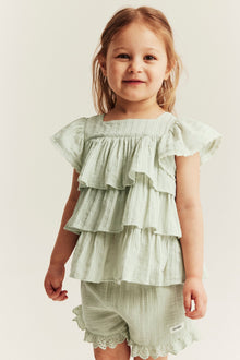 Kids green woven blouse with frills