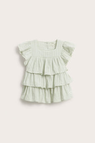 Kids green woven blouse with frills