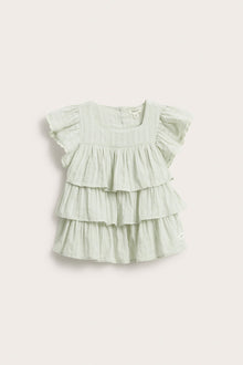 Kids green woven blouse with frills