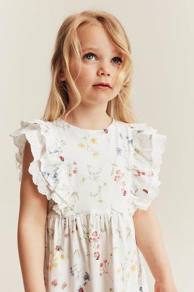 Kids white floral jersey dress