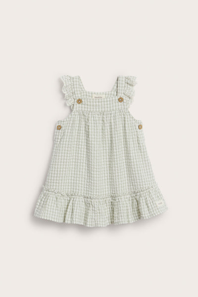 Baby green gingham dress with frills