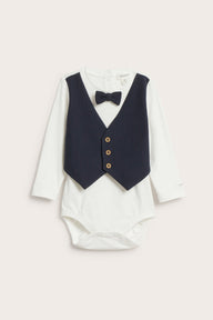 Baby blue tie bodysuit with waistcoat