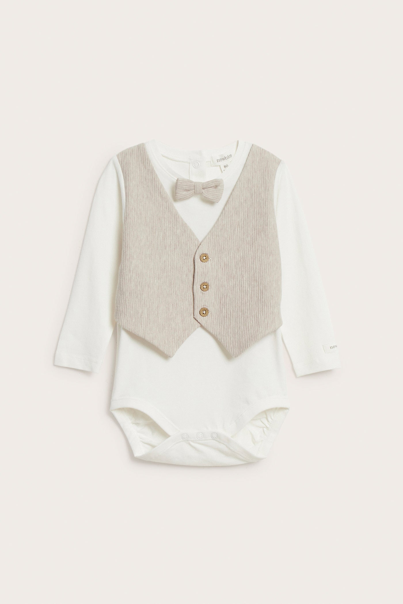 Baby beige tie bodysuit with waistcoat