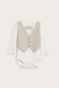 Baby beige tie bodysuit with waistcoat