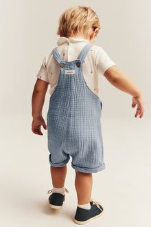Baby blue muslin dungaree shorts