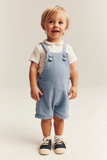 Baby blue muslin dungaree shorts