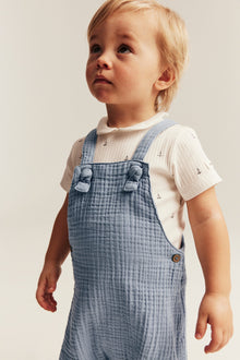 Baby blue muslin dungaree shorts