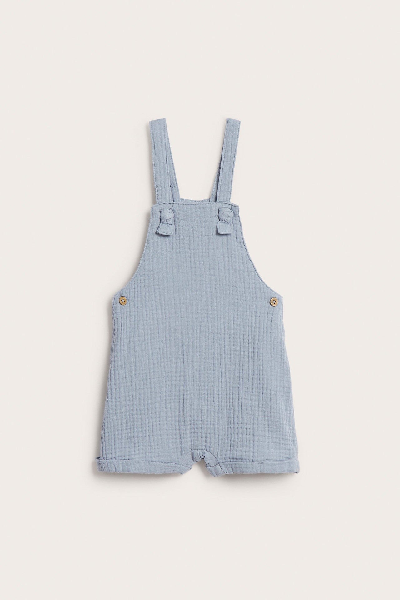 Baby blue muslin dungaree shorts
