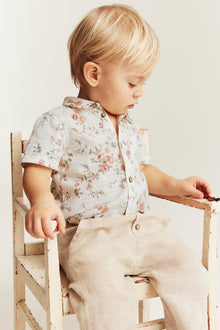 Baby white floral short-sleeve bodysuit