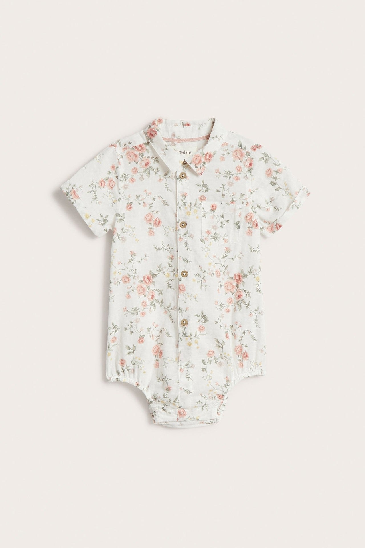 Baby white floral short-sleeve bodysuit