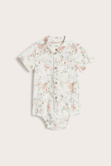 Baby white floral short-sleeve bodysuit