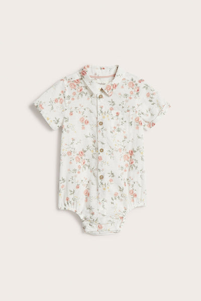 Baby white floral short-sleeve bodysuit
