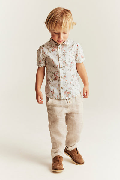 Kids white floral short sleeved shirt