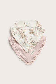 Baby white floral bear bibs 2-pack
