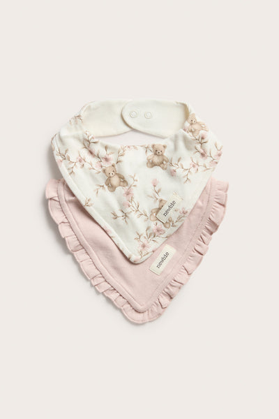 Baby white floral bear bibs 2-pack