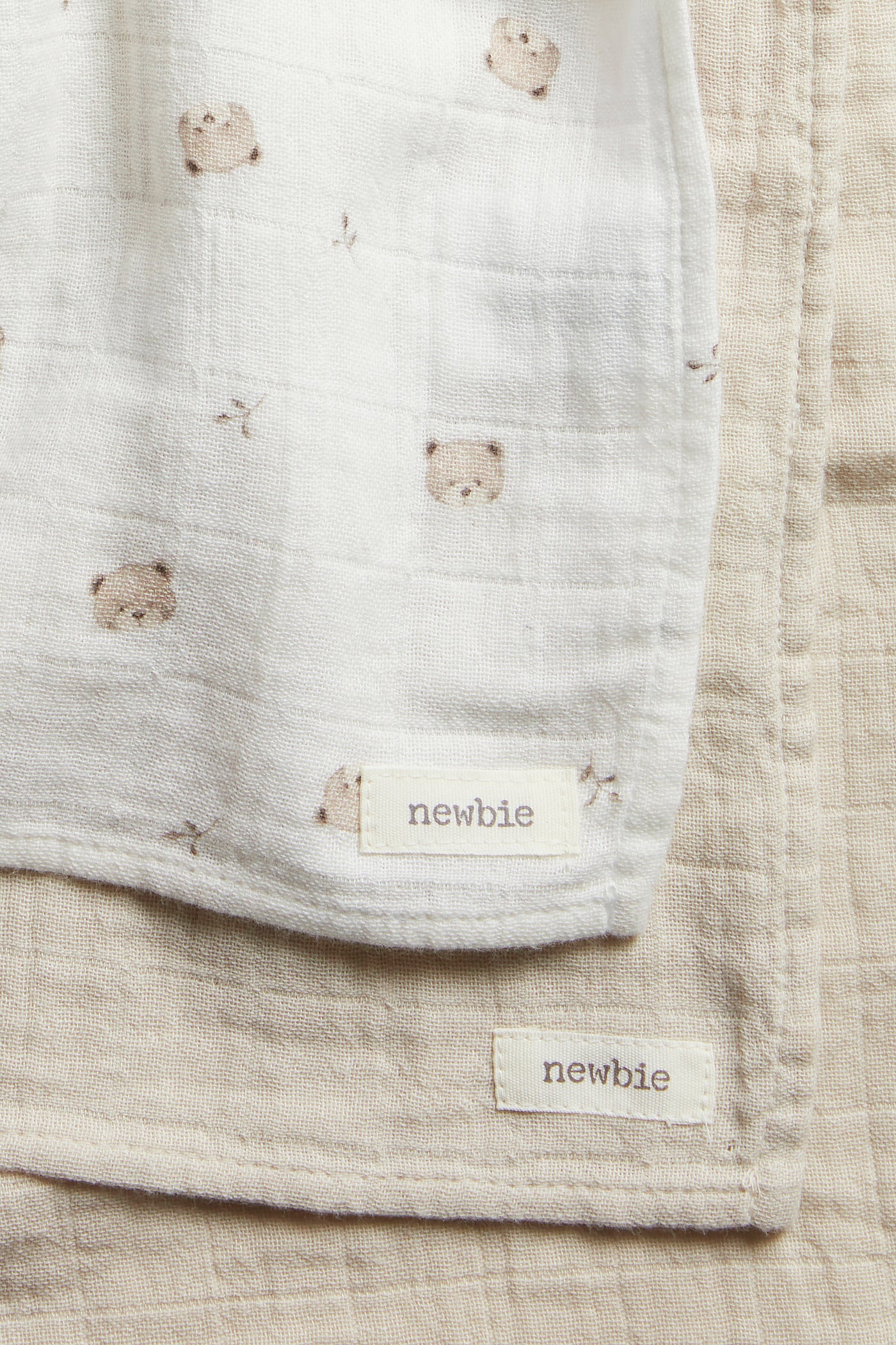 Baby white muslin teddy bear blankets, 2-pack