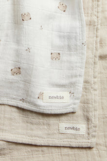 Baby white muslin teddy bear blankets, 2-pack