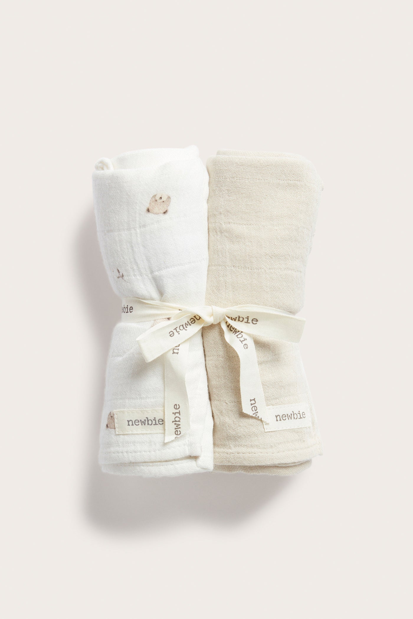 Baby white muslin teddy bear blankets, 2-pack