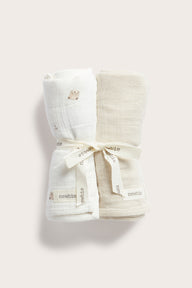Baby white muslin teddy bear blankets, 2-pack