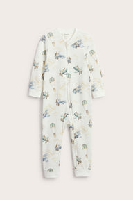 Baby white sleepsuit with hot air balloon print