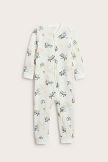 Baby white sleepsuit with hot air balloon print