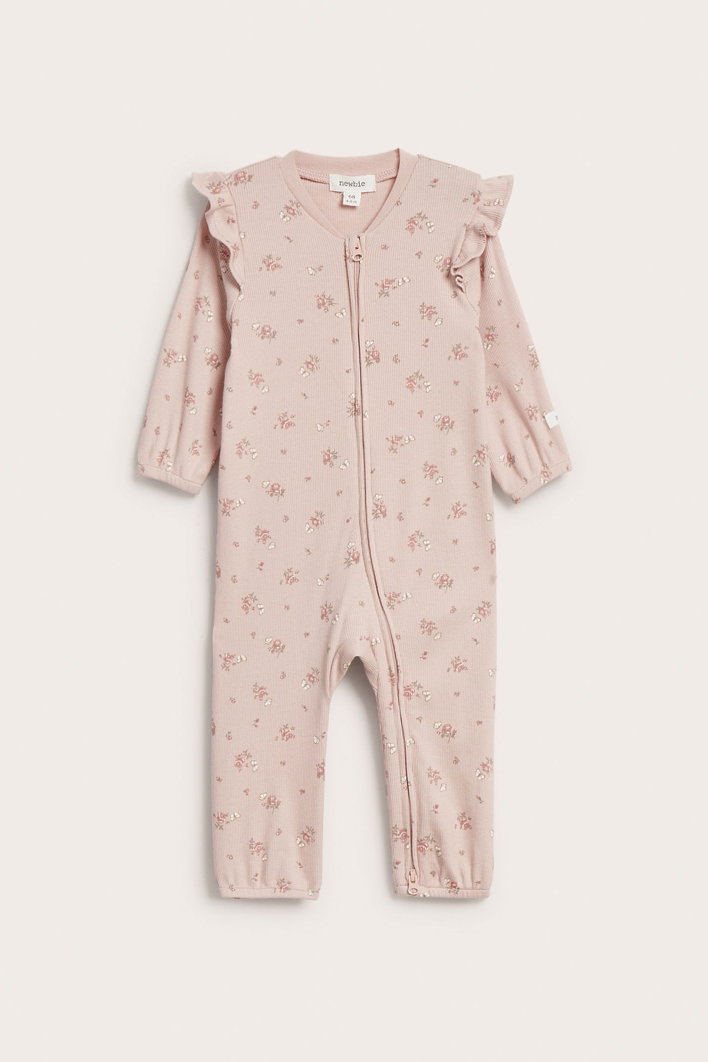 Baby pink floral sleepsuit with butterflies