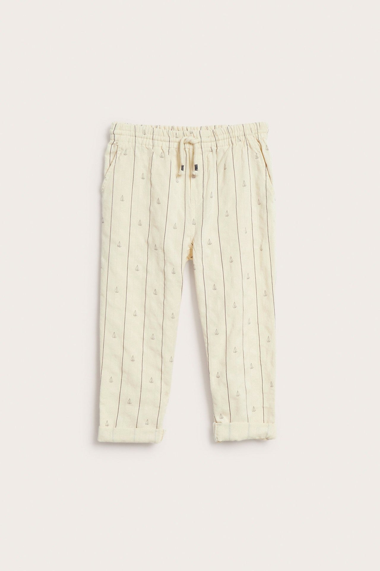Kids cream striped trousers with sailboats