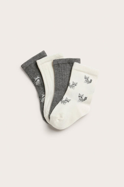 Baby grey raccoon socks 4pk