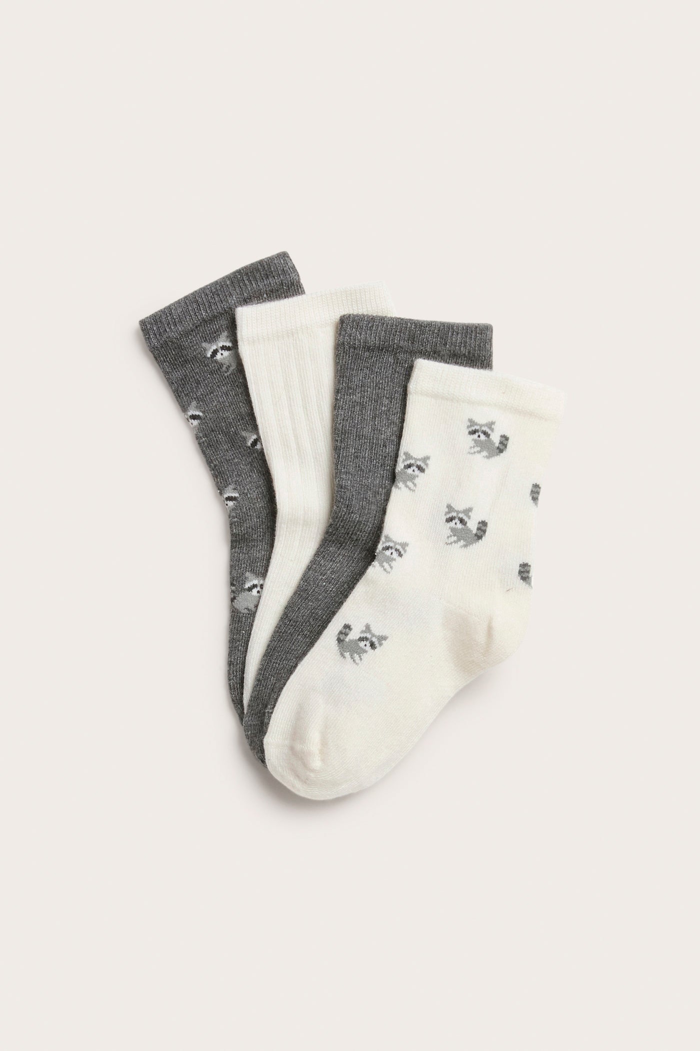 Kids' grey raccoon socks 4pk