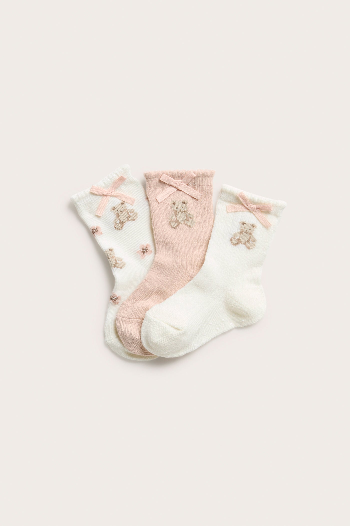 Baby white teddy bear socks 3-pack