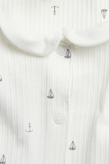 Baby white ribbed bodysuit with sailboats