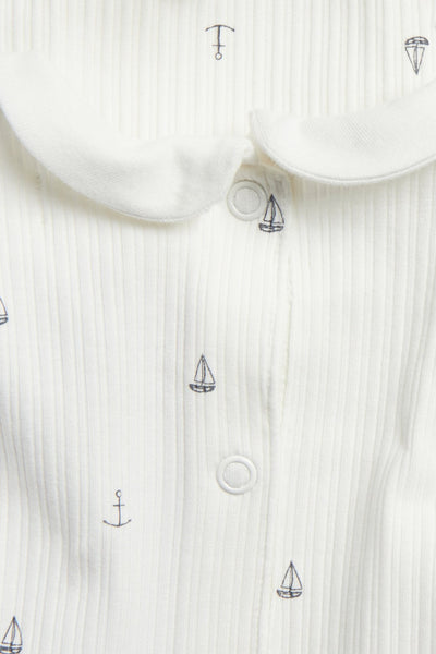 Baby white ribbed bodysuit with sailboats