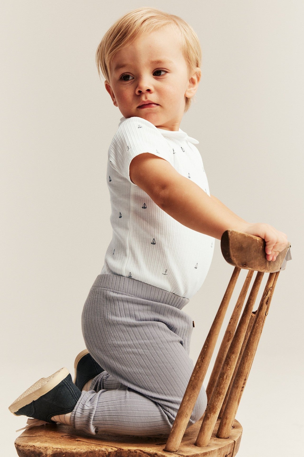 Baby white ribbed bodysuit with sailboats