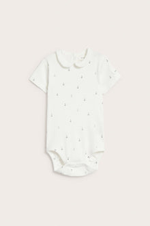 Baby white ribbed bodysuit with sailboats
