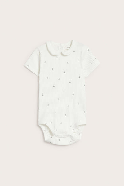 Baby white ribbed bodysuit with sailboats