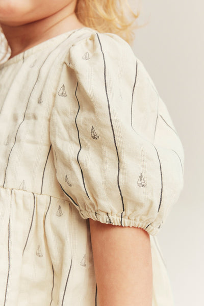 Baby cream striped dress with sailboats