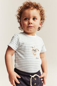 Baby striped bodysuit with teddy bear print