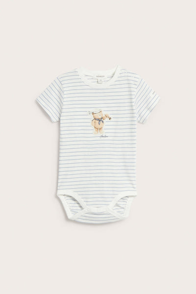 Baby striped bodysuit with teddy bear print