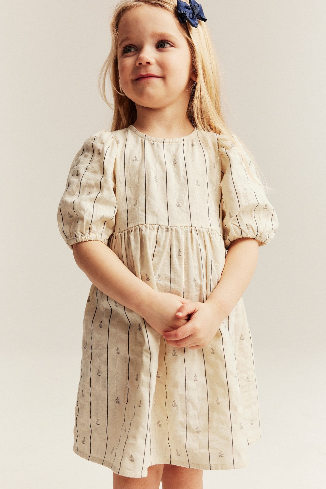 Kids cream dress with sailboats