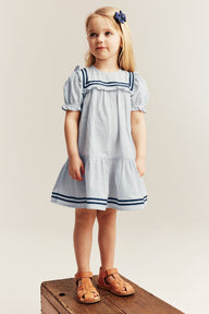 Kids striped dress with puff sleeves