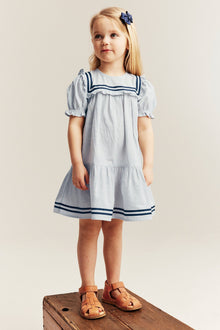Kids striped dress with puff sleeves