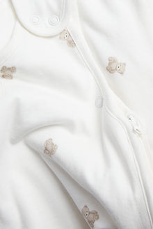 Baby white sleeping bag with bear print