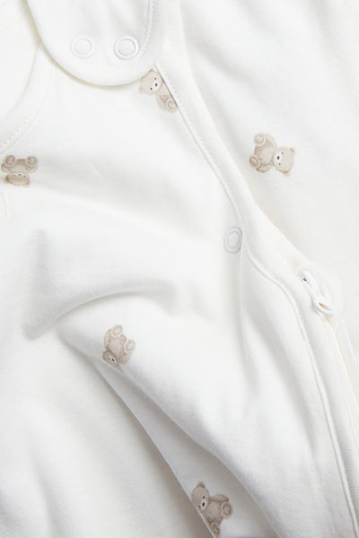Baby white sleeping bag with bear print