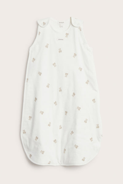 Baby white sleeping bag with bear print