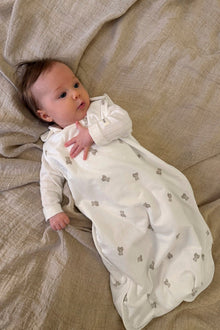Baby white sleeping bag with bear print