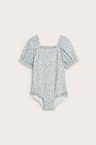 Baby & kids blue floral swimsuit with puff sleeves