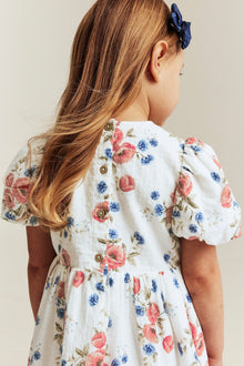 Kids white floral short-sleeved dress