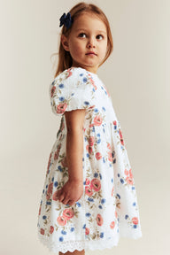 Kids white floral short-sleeved dress