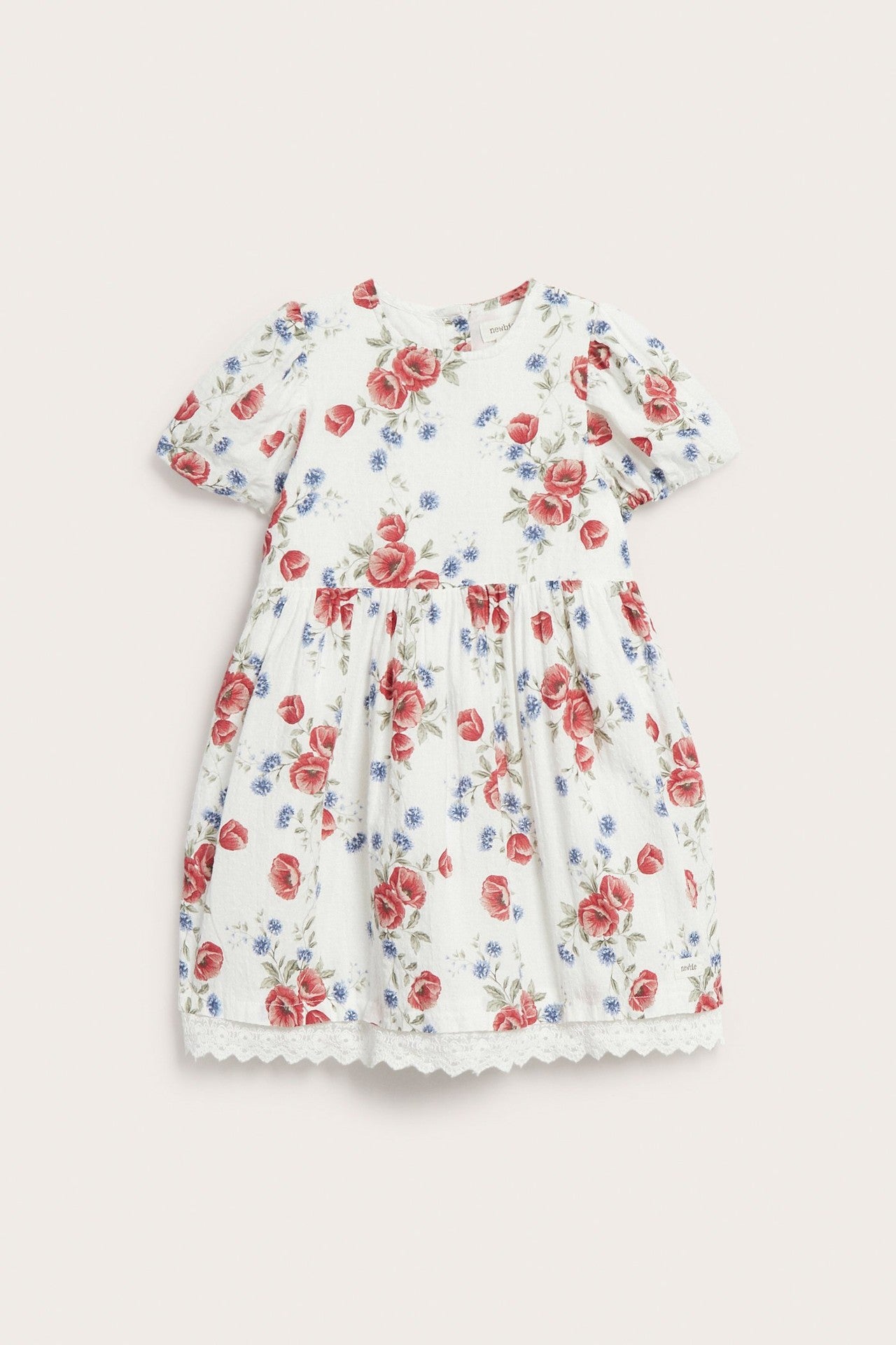 Kids white floral short-sleeved dress